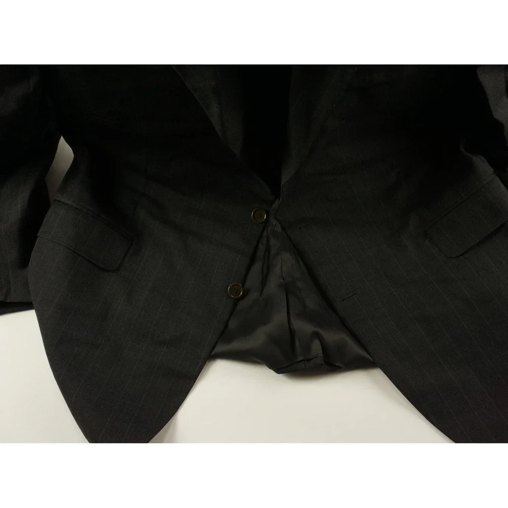 Canali Men's 46L Slim Fit Dark Gray Pin Striped Jersey Wool 2 Button Suit Jacket